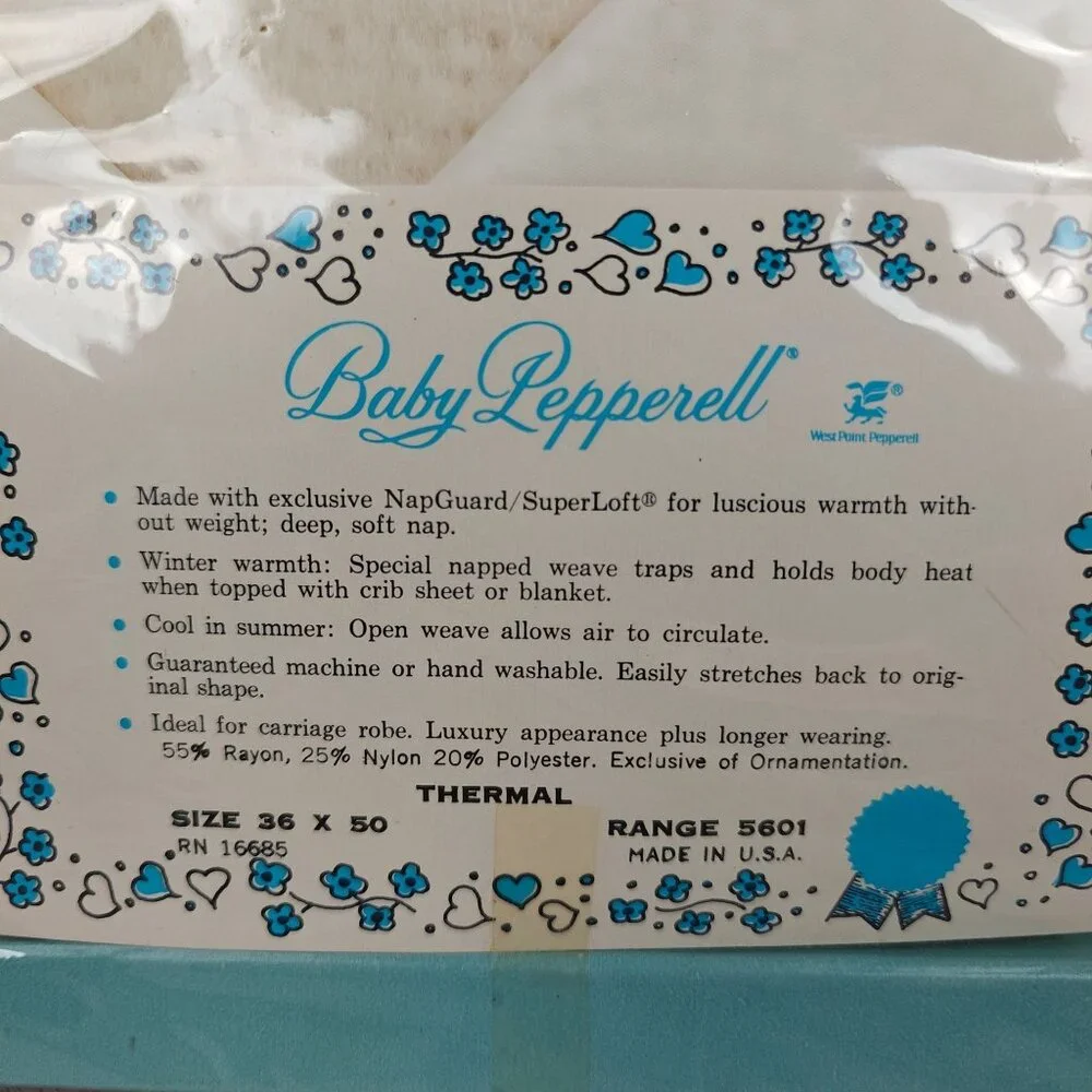 Vintage Baby Pepperell Thermal Blanket Cream Woven Soft Newborn Gift With Rattle